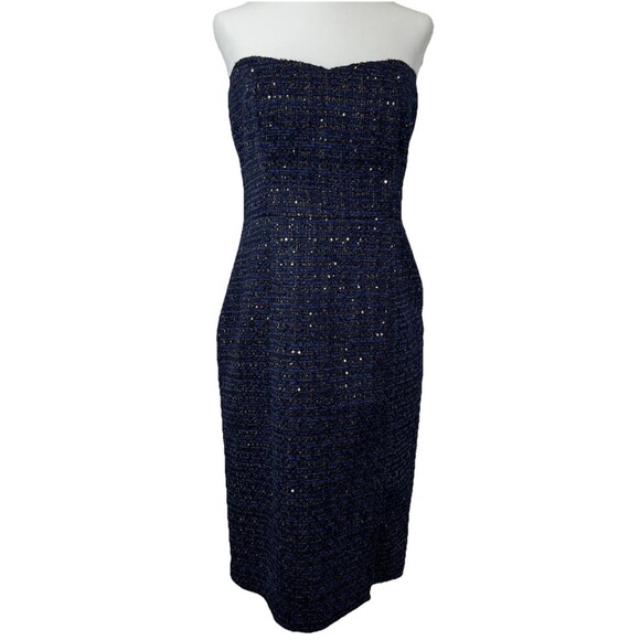 White House Black Market Sequin Tweed Dress Sleeveless Midi Party Holiday Blue-8 - Picture 1 of 10
